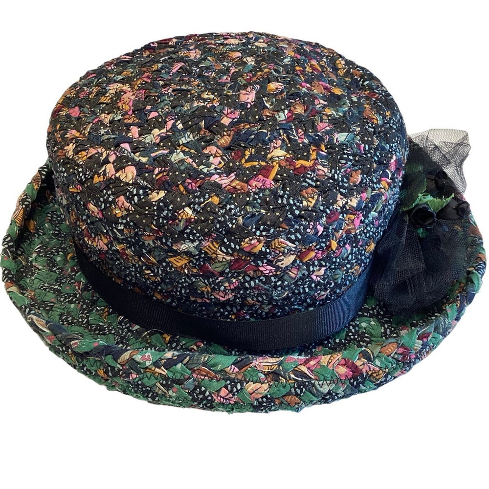 Betmar Cloche Vintage Hat Women Multicolor 90s Cotton Flapper‎ Whimsigoth EUC